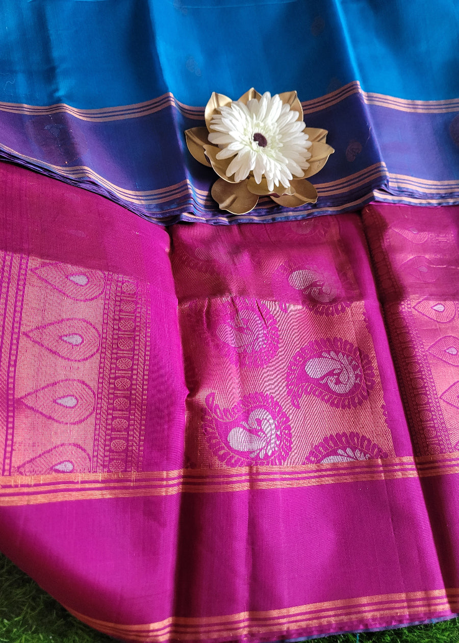 Copper SulphateBlue And Majenta Kora silk Saree- TN