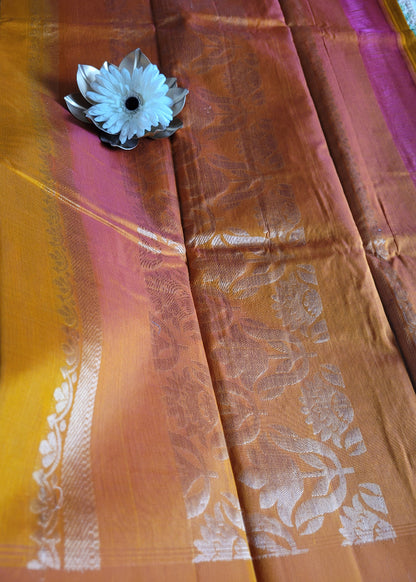 Golden Yellow And Peach Kora Silk Saree- TN