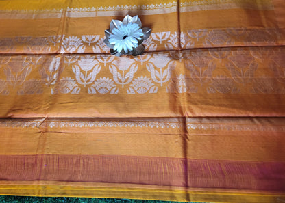 Golden Yellow And Peach Kora Silk Saree- TN