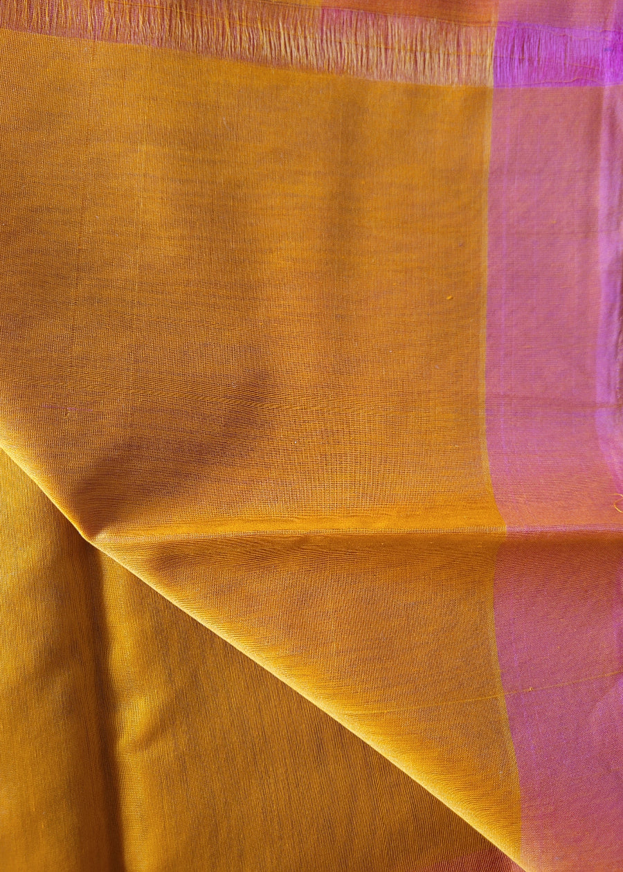Golden Yellow And Peach Kora Silk Saree- TN
