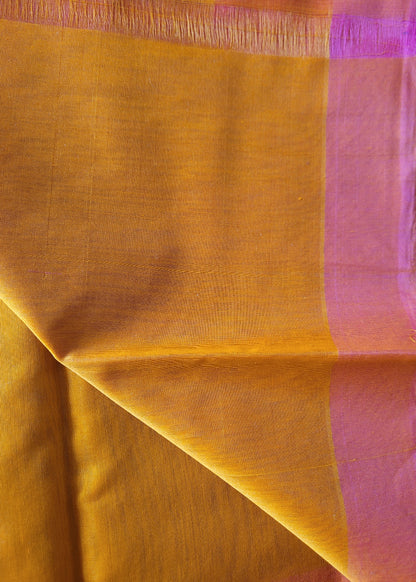 Golden Yellow And Peach Kora Silk Saree- TN