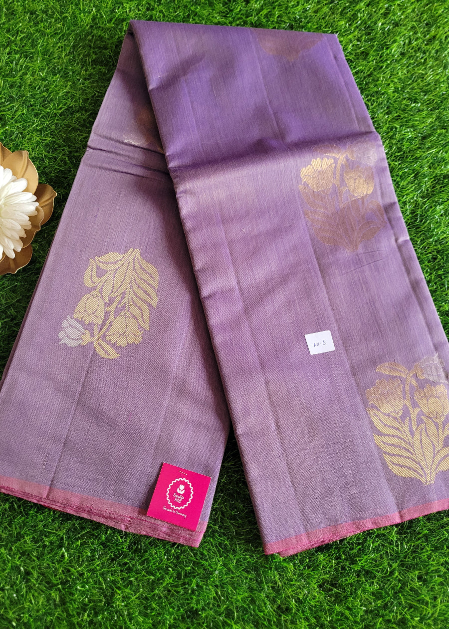 Lavender and Majenta Colour Kora Silk Saree- TN