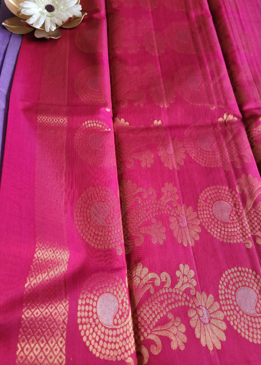 Lavender and Majenta Colour Kora Silk Saree- TN