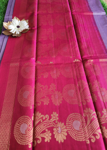 Lavender and Majenta Colour Kora Silk Saree- TN