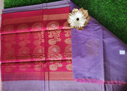 Lavender and Majenta Colour Kora Silk Saree- TN