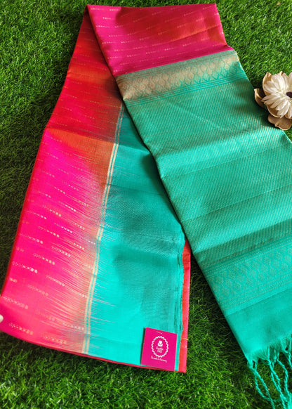 Dark Pink And Turquoise Pure Soft Silk Saree- TN