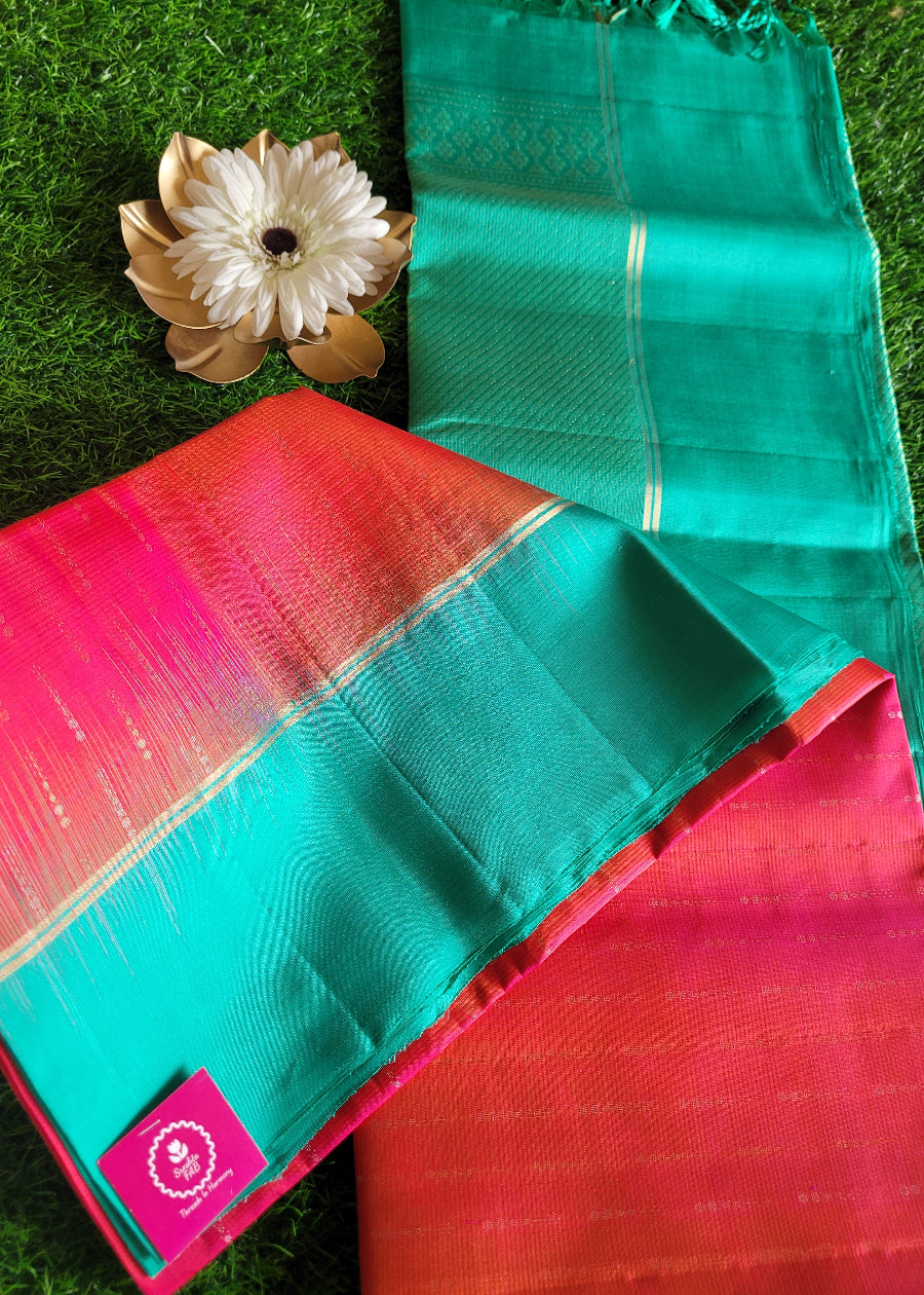 Dark Pink And Turquoise Pure Soft Silk Saree- TN