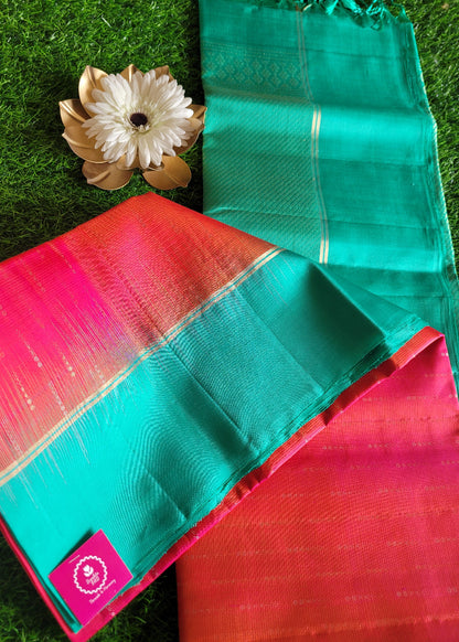 Dark Pink And Turquoise Pure Soft Silk Saree- TN