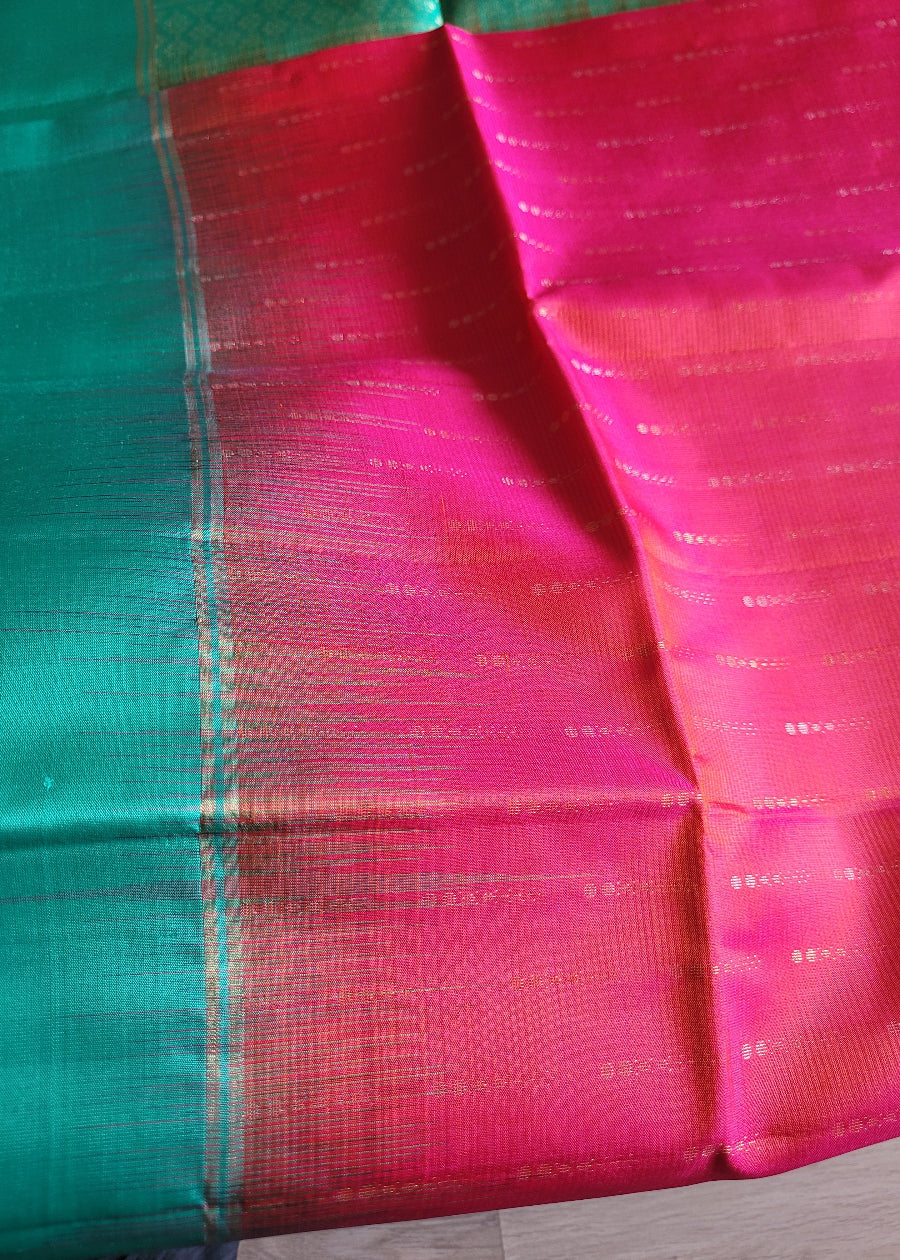 Dark Pink And Turquoise Pure Soft Silk Saree- TN