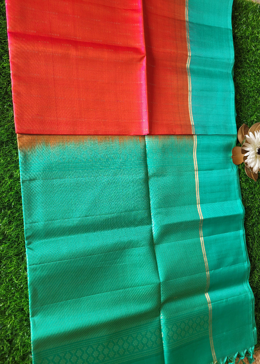 Dark Pink And Turquoise Pure Soft Silk Saree- TN