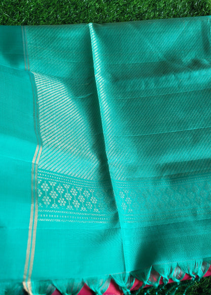 Dark Pink And Turquoise Pure Soft Silk Saree- TN