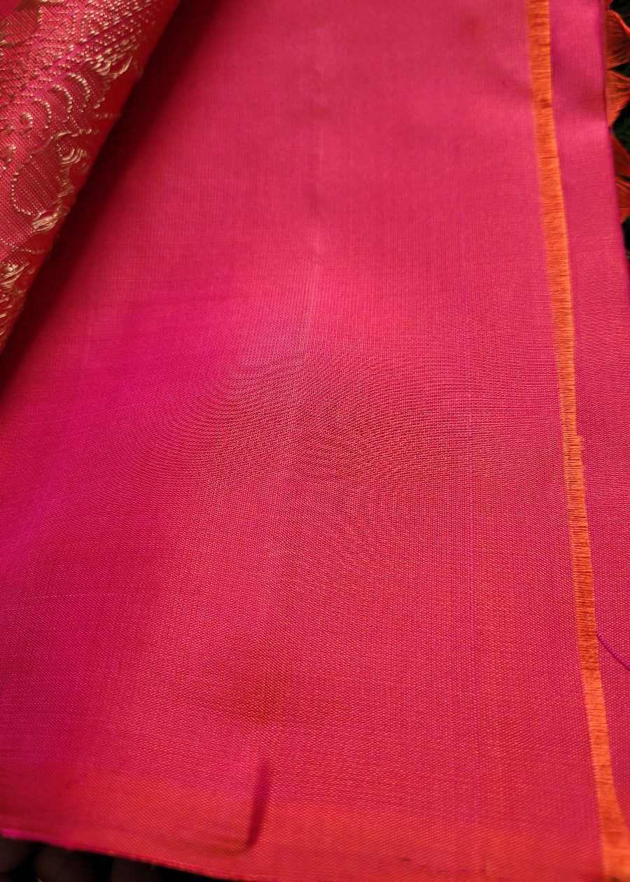 Pink And Orange Dual Toned Pure Kancheepuram Soft Silk Saree- TN