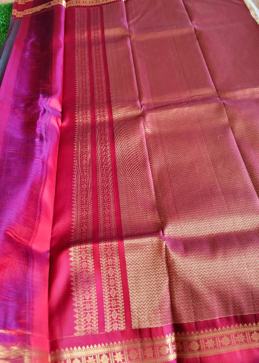 Brown And Maroon Dual Toned Kancheepuram Soft Silk Saree- TN