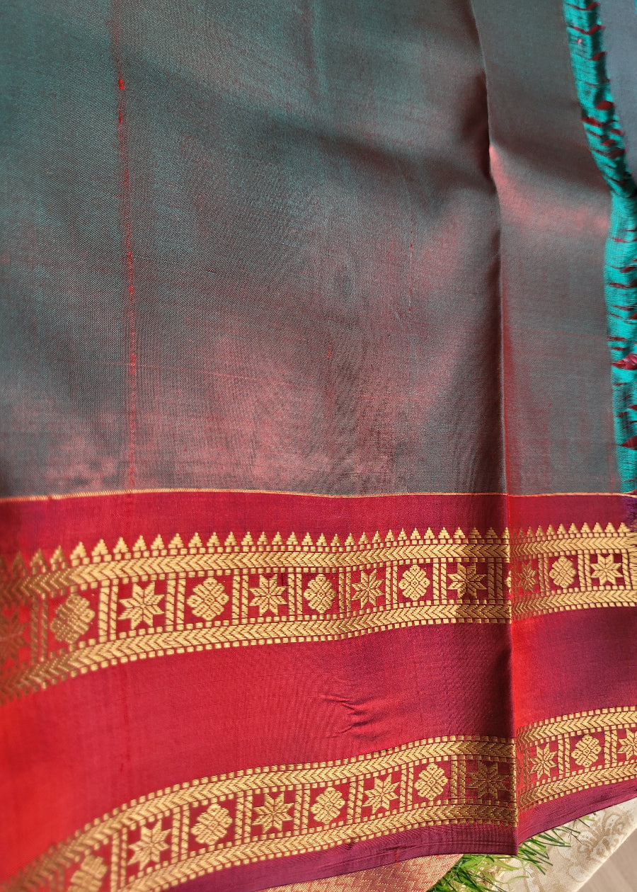 Brown And Maroon Dual Toned Kancheepuram Soft Silk Saree- TN