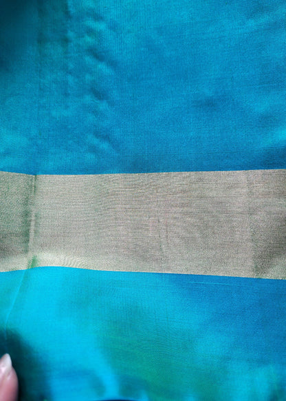 Tender Leaf Green and Blue Pure Kancheepuram Soft Silk Saree- TN