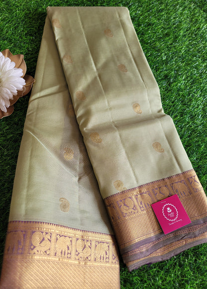 Sage Green And Purple Kancheepuram Silk Saree- TN