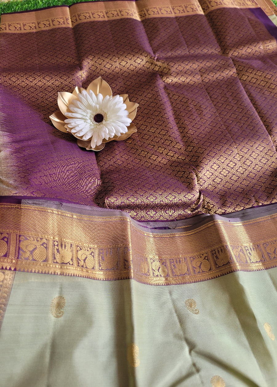 Sage Green And Purple Kancheepuram Silk Saree- TN