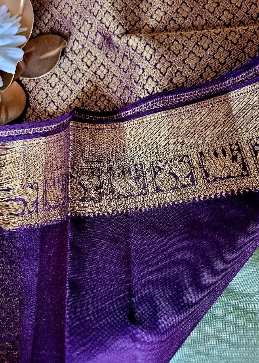 Sage Green And Purple Kancheepuram Silk Saree- TN