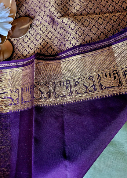Sage Green And Purple Kancheepuram Silk Saree- TN