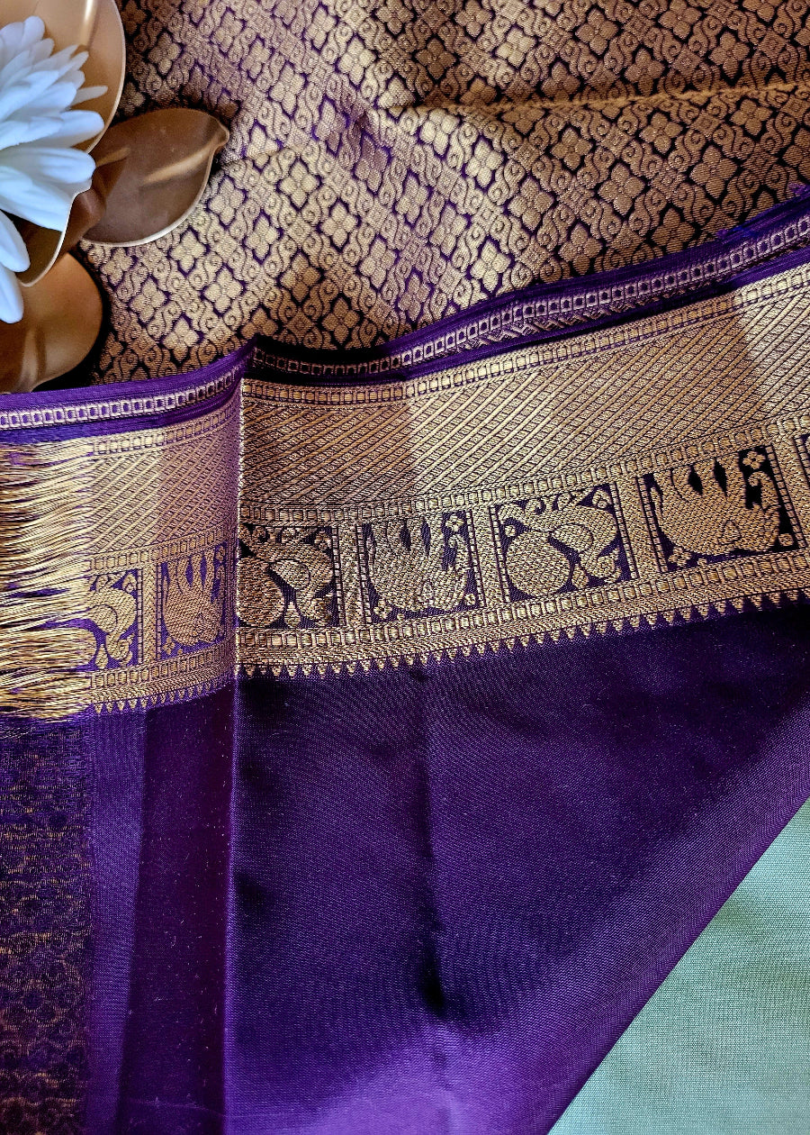 Deep Golden And Blue Kancheepuram Silk Saree - TN