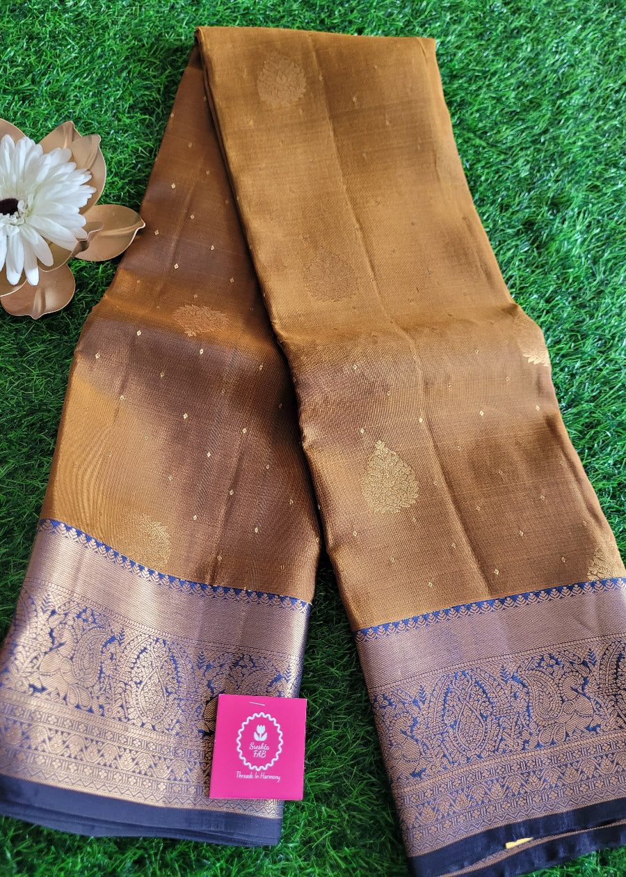 Deep Golden And Blue Kancheepuram Silk Saree - TN