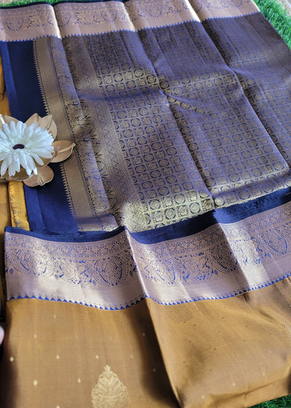 Deep Golden And Blue Kancheepuram Silk Saree - TN
