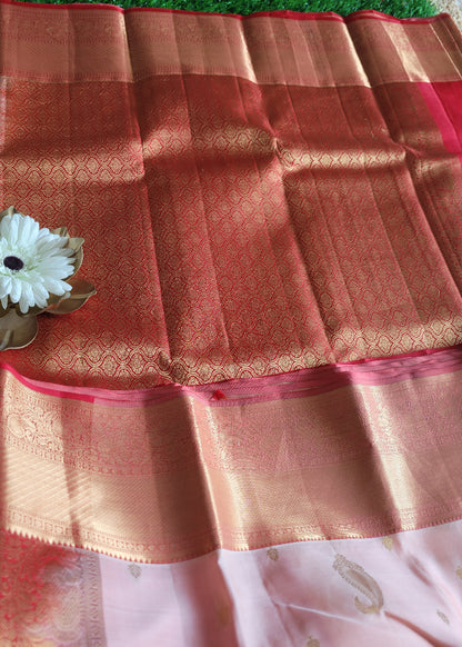 Peach And Orange Kancheepuram Silk Saree - TN