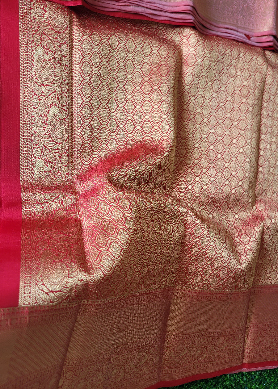 Peach And Orange Kancheepuram Silk Saree - TN