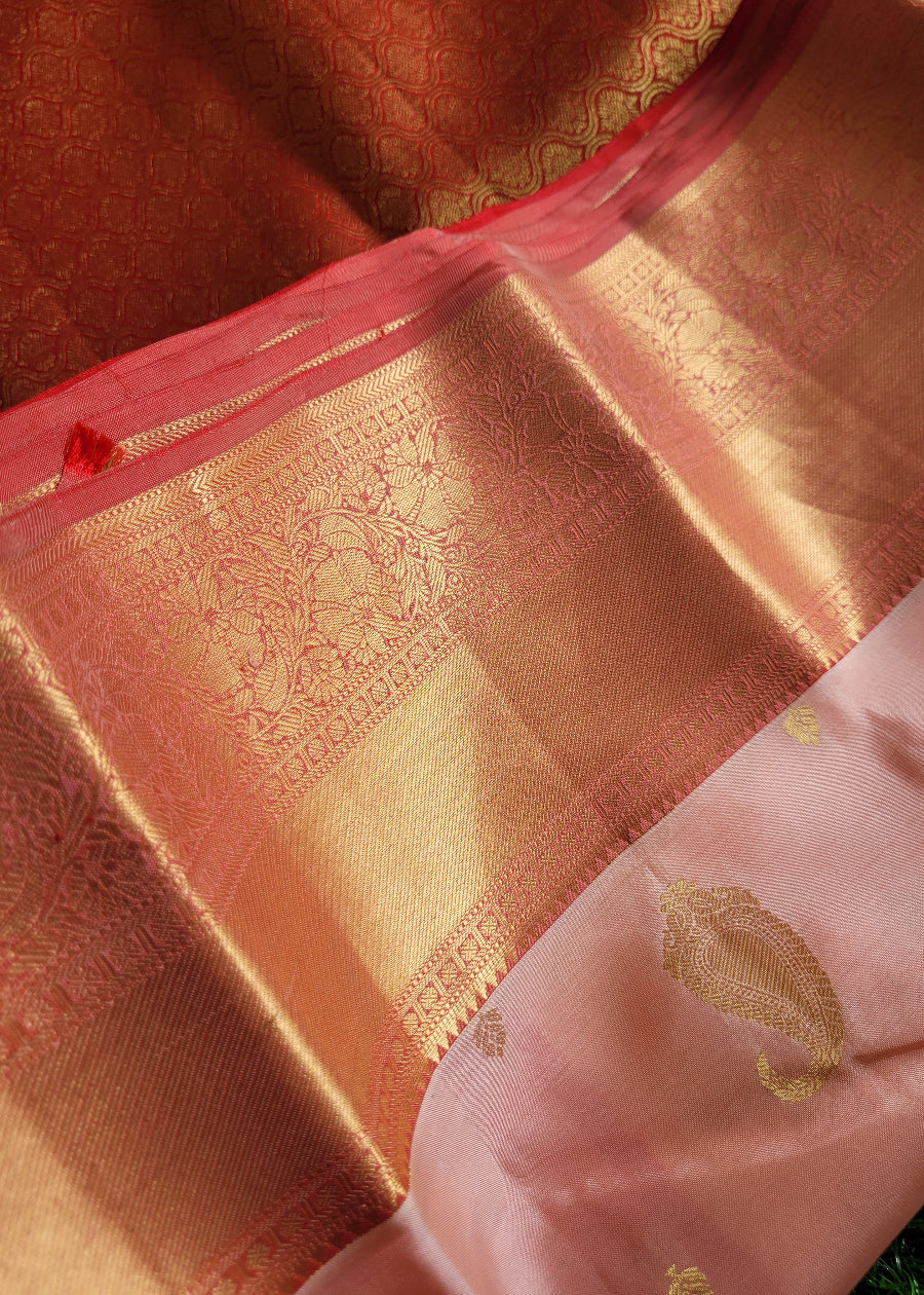 Peach And Orange Kancheepuram Silk Saree - TN