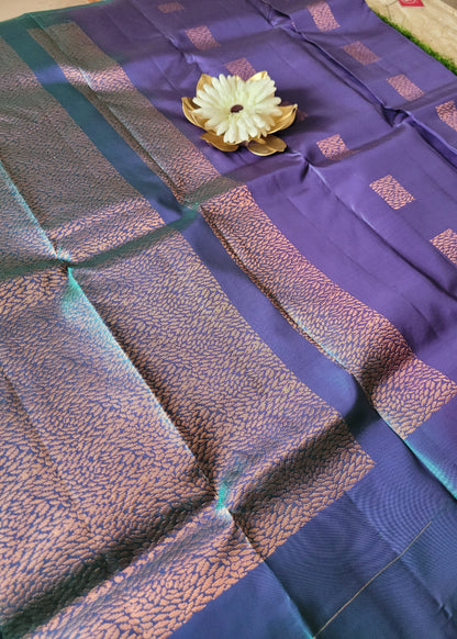 Violet and Blue Half Pure Kanchi Silk Saree- TN