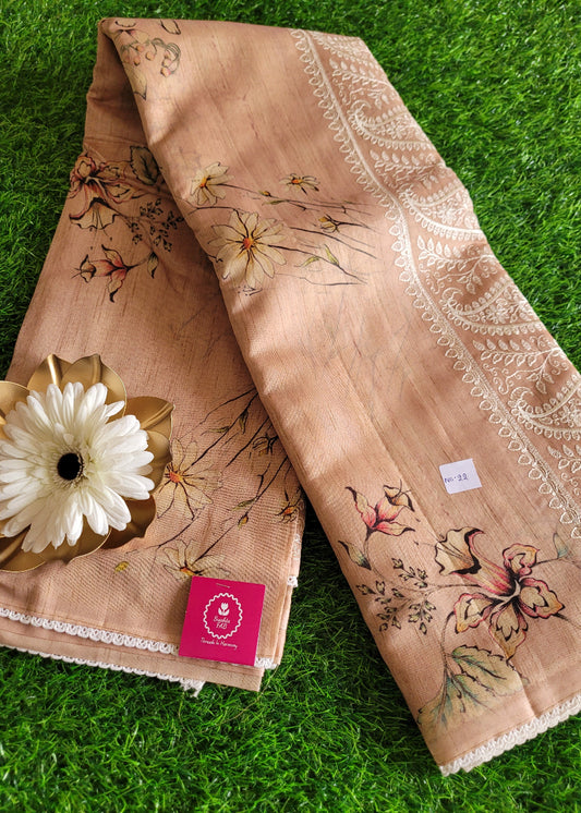 Light Peach Semi Chanderi Saree With Thread Work- Jaipur