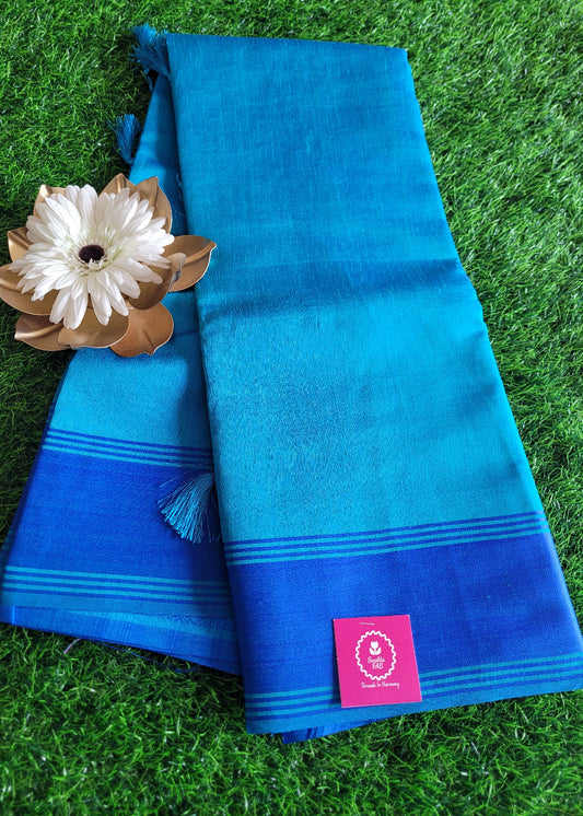 Semi Tussar saree In Copper Sulphate Blue and Ink Blue- Casual