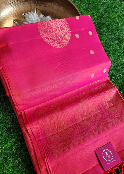Pink And Orange Dual Toned Pure Kancheepuram Soft Silk Saree- TN