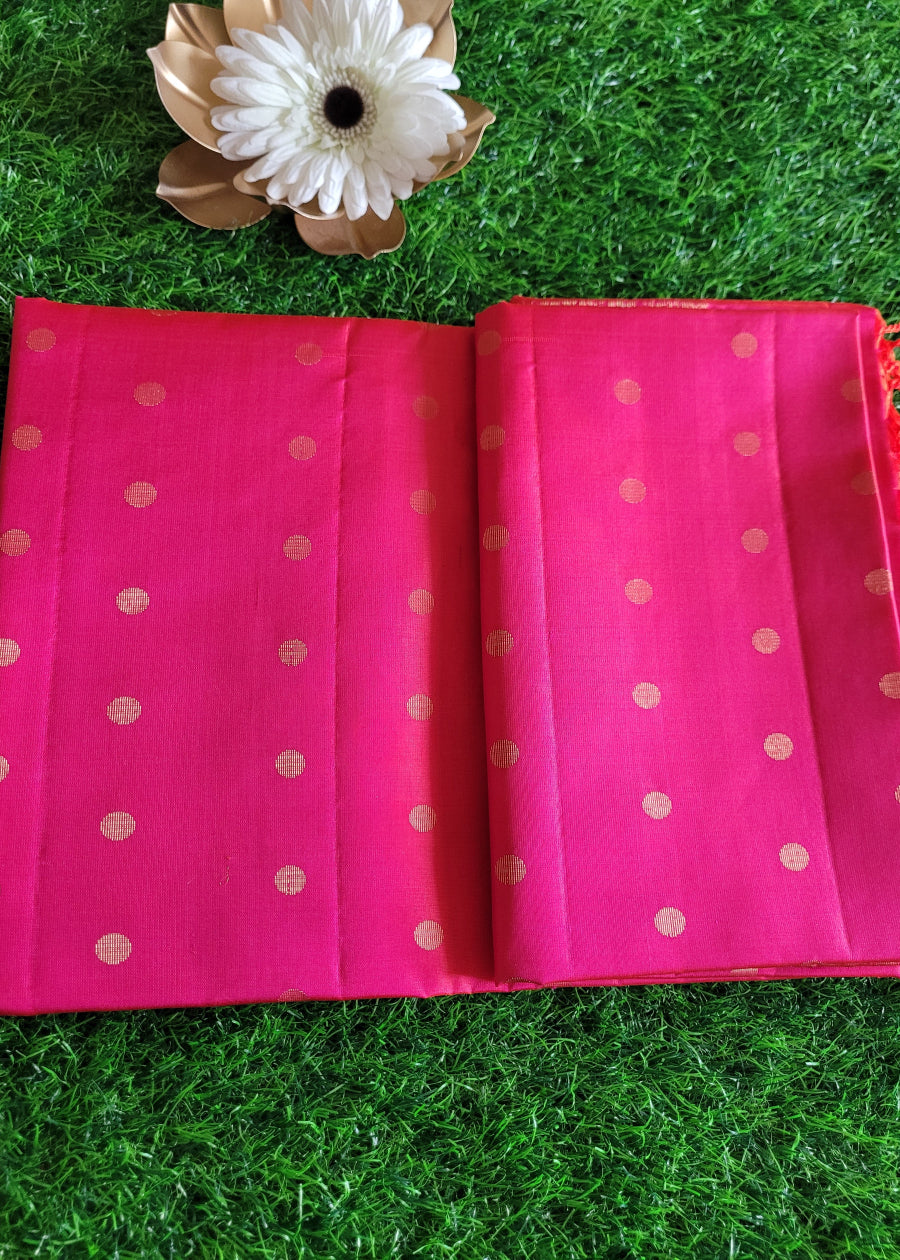 Pink And Orange Dual Toned Pure Kancheepuram Soft Silk Saree- TN