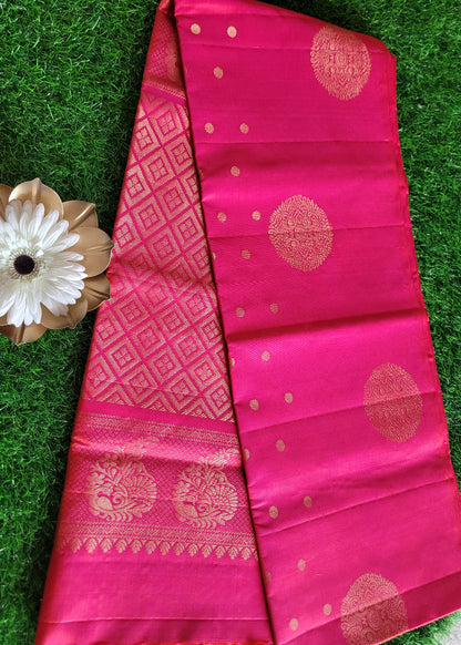 Pink And Orange Dual Toned Pure Kancheepuram Soft Silk Saree- TN