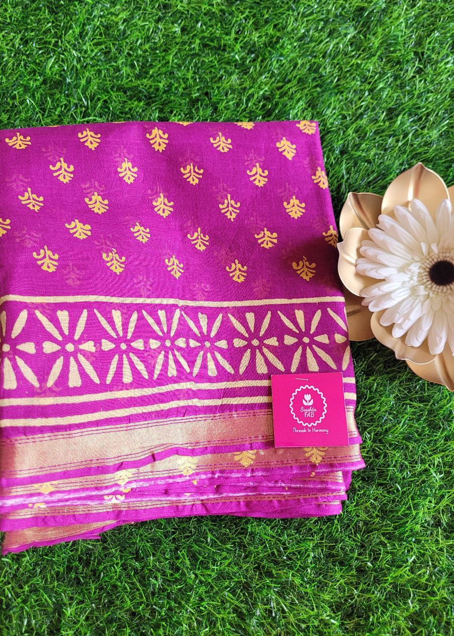 Majenta Colour Chanderi Cotton Silk Saree -Jaipur