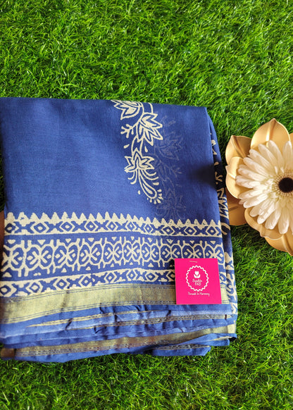 Indigo Colour Chanderi Cotton Silk Saree- Jaipur
