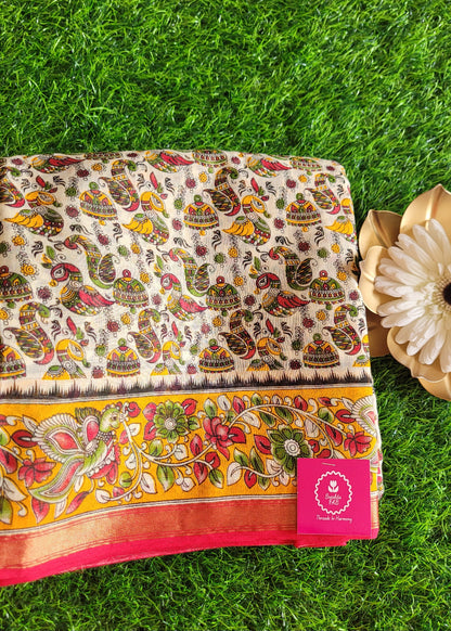Chanderi Cotton Silk Saree In Kalamkari Design- Jaipur