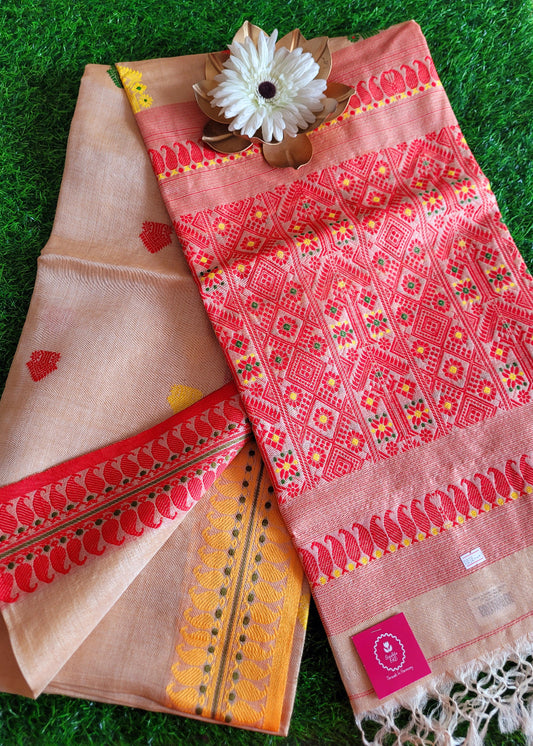 Classic Tussar Silk Saree In Ganga Jamuna Border- Bengal