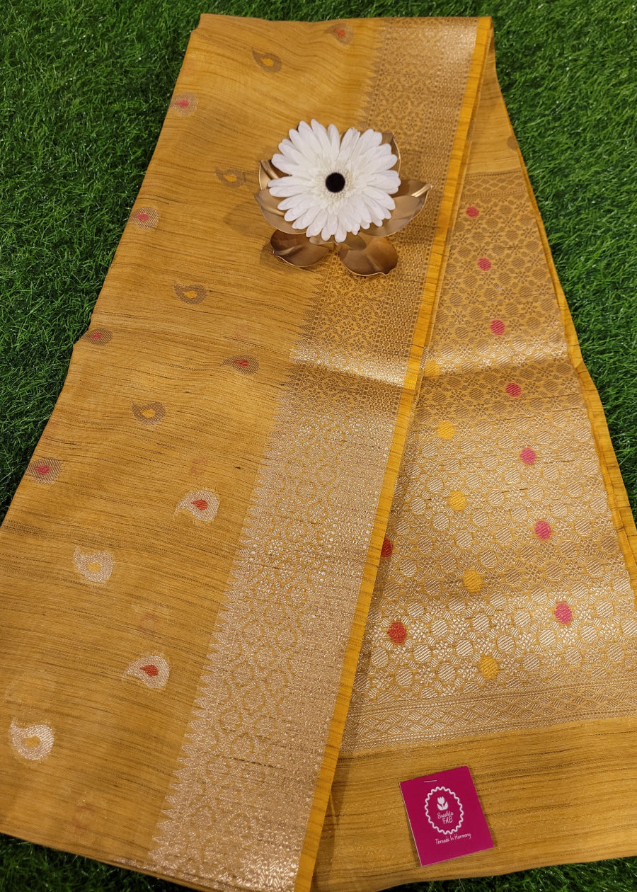 Golden Yellow Semi Munga Silk Saree-Bengal