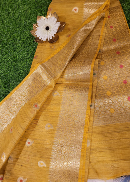 Golden Yellow Semi Munga Silk Saree-Bengal