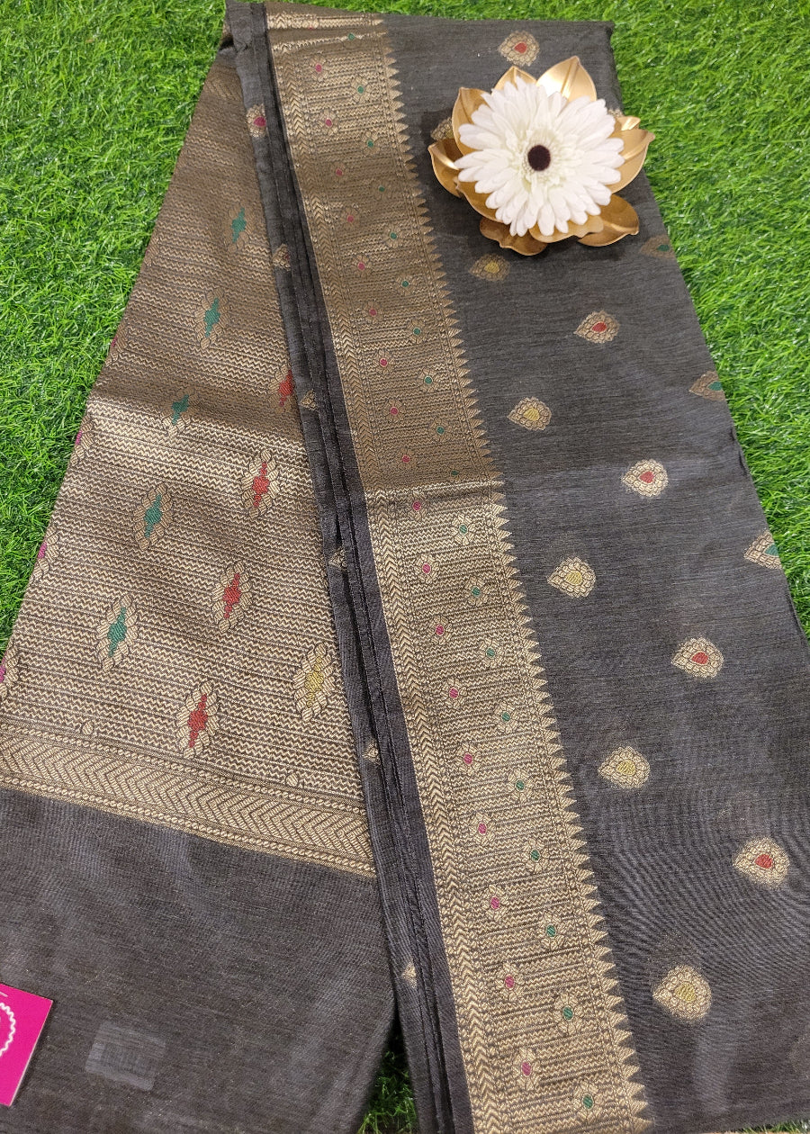 Black Semi Munga Silk Saree- Bengal