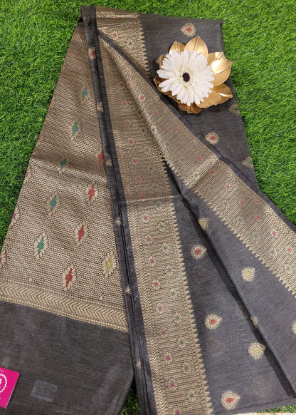 Black Semi Munga Silk Saree- Bengal