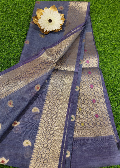Greyish Blue Semi Munga Silk Saree- Bengal
