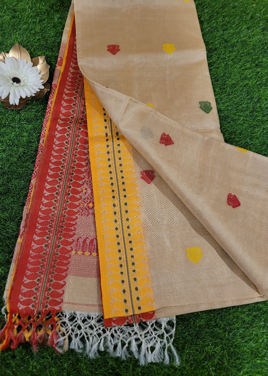 Classic Tussar Silk Saree In Ganga Jamuna Border- Bengal