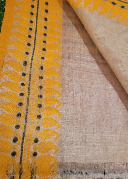 Classic Tussar Silk Saree In Ganga Jamuna Border- Bengal