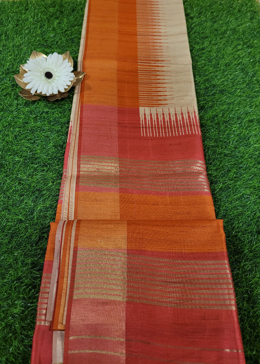 Offwhite and Orange Semi Tussar Saree - Casual Wear