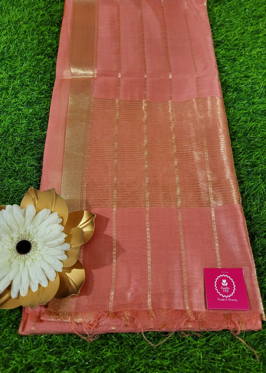 Dark Peach and Golden Colour Semi Silk Saree-Bhagalpur