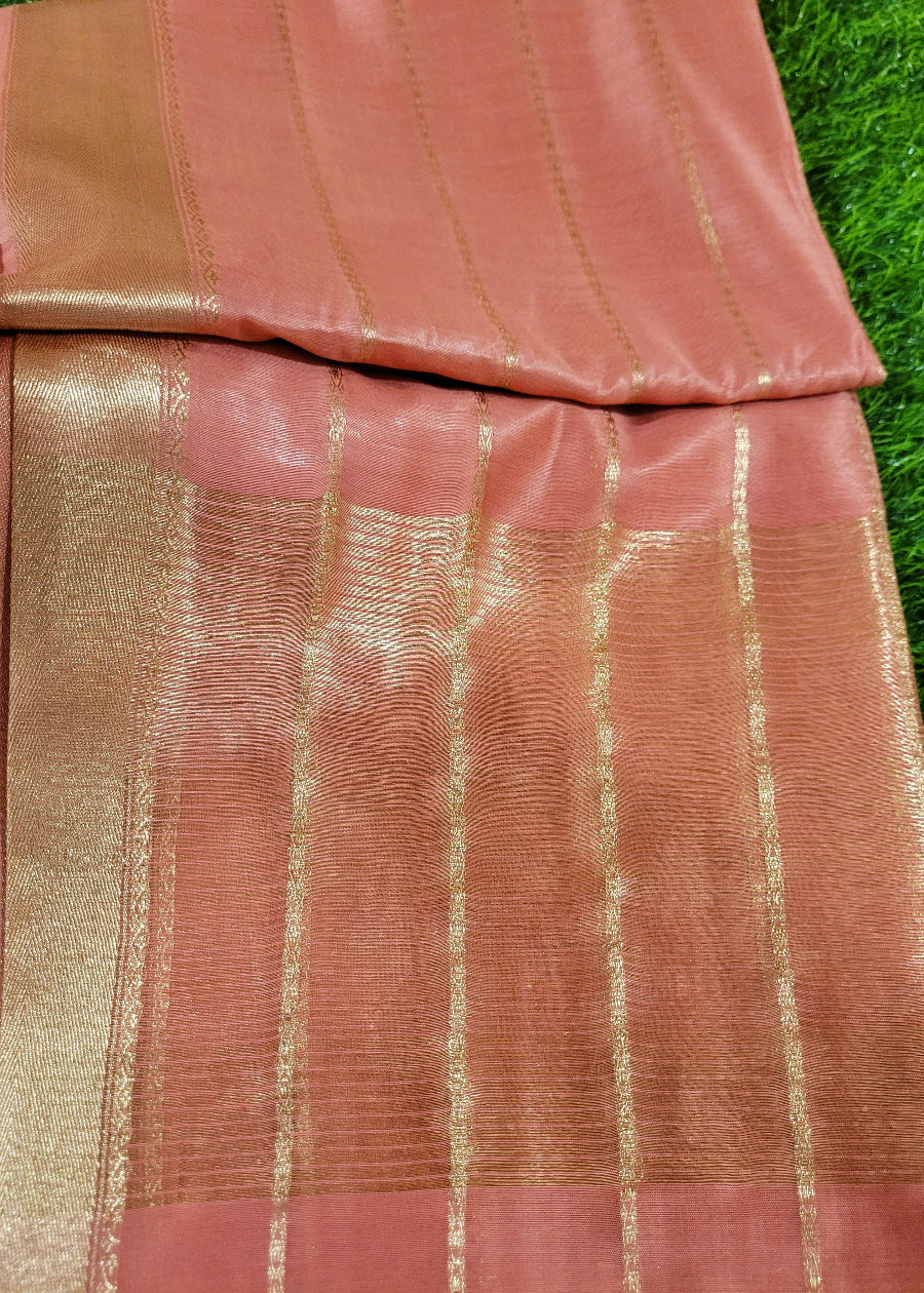 Dark Peach and Golden Colour Semi Silk Saree-Bhagalpur