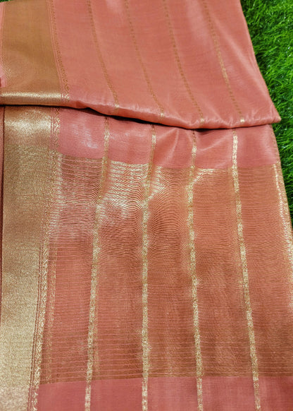 Dark Peach and Golden Colour Semi Silk Saree-Bhagalpur